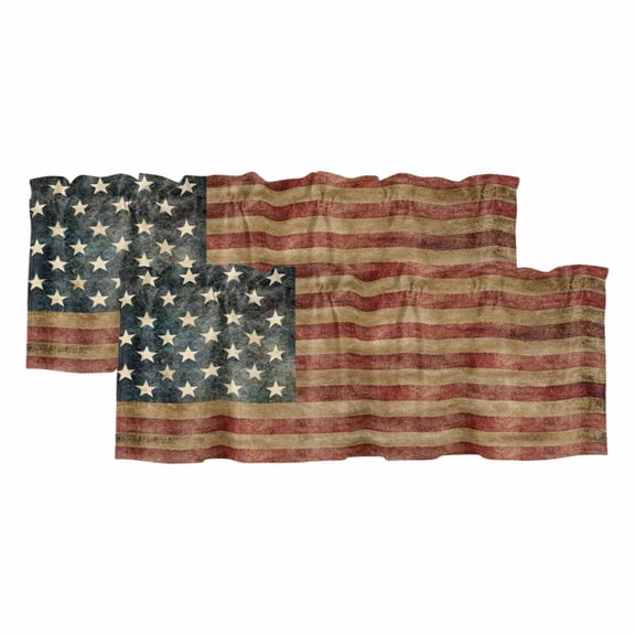 Valances for Windows, Retro American Flag Kitchen Curtains Valances 2 Pack for Living Room Bedroom Bathroom, Vintage US Flag Red Striped Light Filtering Curtains Rod Pocket Valance 42"x12"