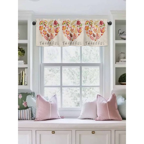 Valances for Windows,Retro Autumn Maple Leaves Pine Fruit Kitchen Curtain Valance Short Rod Pocket Panels Countryside Almonds Small Window Treatment for Living Room Bedroom Bathroom,42"Wx12"L