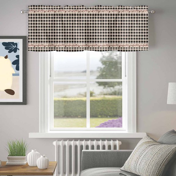 Valances for Windows,Retro Black White Checkered Kitchen Curtain Valance Short Rod Pocket Panels Country Stars Stripes Small Window Treatment for Living Room Bedroom Bathroom,42"Wx12"L