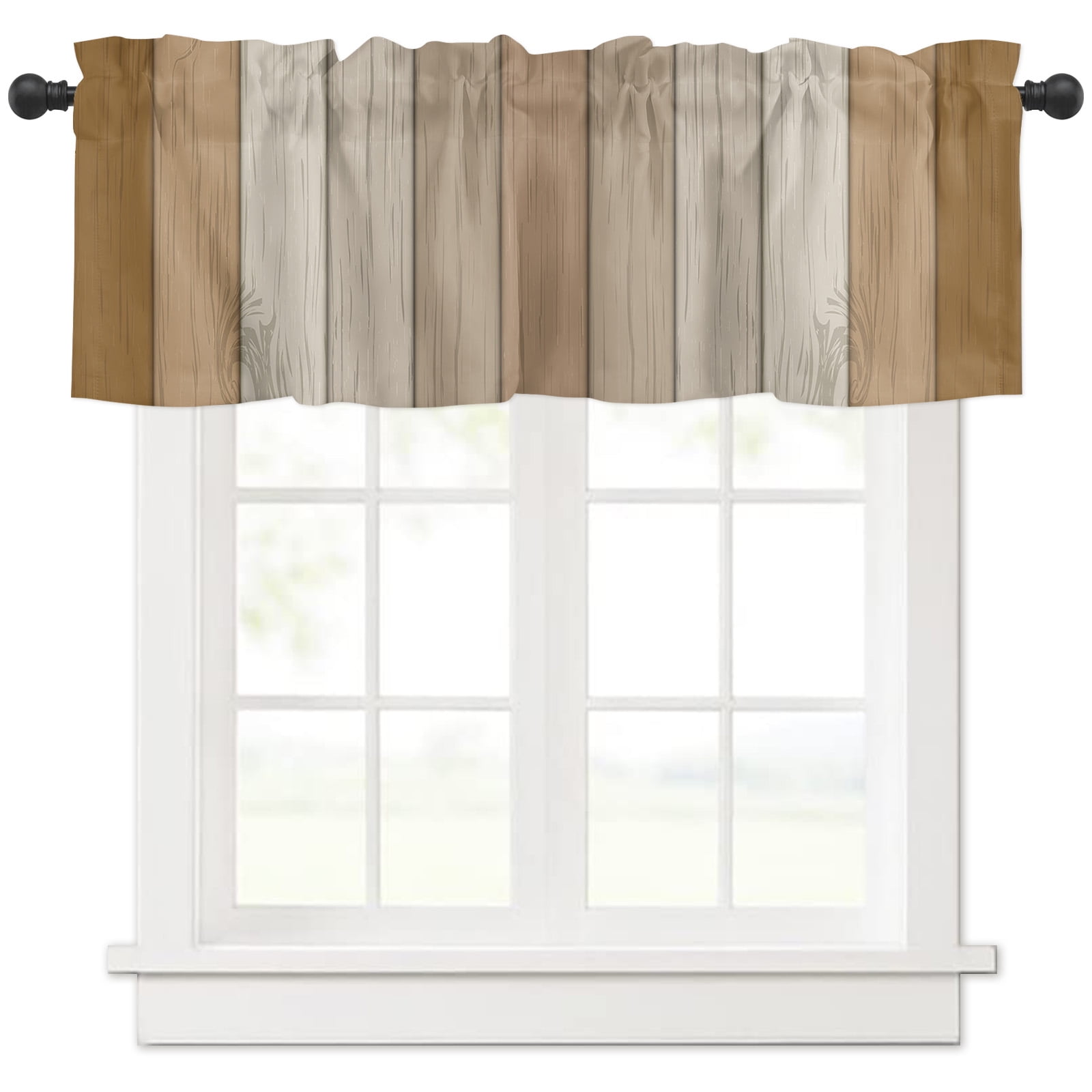Valances for Windows Retro Farmhouse Gray and Brown Ombre Wood Grain