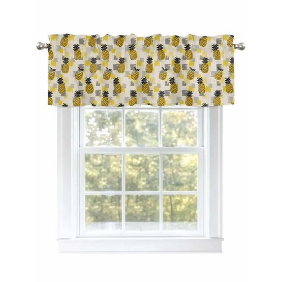 Valances for Windows Retro Farmhouse Pineapple Rod Pocket Short Curtain for Bathroom Living Room Bedroom Yellow Gray Geometric Brush Texture 1 Panel 42x12in