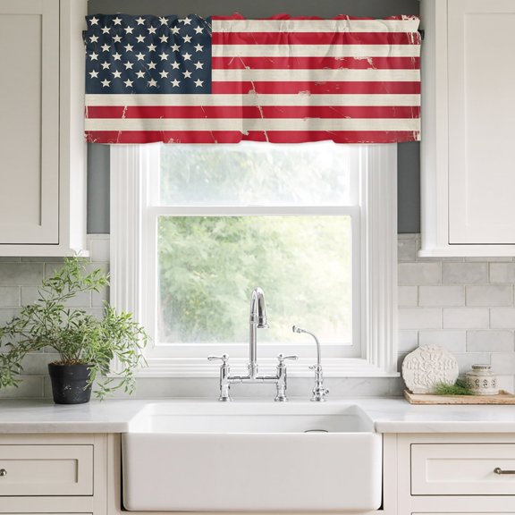 Valances for Windows,Retro Independence Day Patriotic Flag Kitchen Curtain Valance Short Rod Pocket Panels Stars Stripes Freedom Small Window Treatment for Living Room Bedroom Bathroom,42"Wx12"L