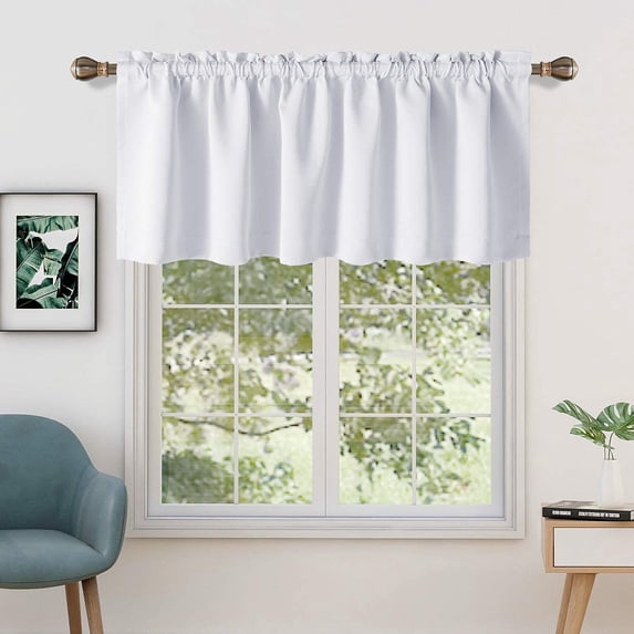 Valances for Windows - Rod Pocket Room Darkening Thermal Insulated Small Curtains for Living Room, Bathroom, Bedroom, Kitchen (One Panel, 52" W x 12" L) Greyish White Solid