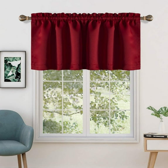 Valances for Windows - Rod Pocket Room Darkening Thermal Insulated Small Curtains for Living Room, Bathroom, Bedroom, Kitchen (One Panel, 52" W x 14" L) Burgundy Solid