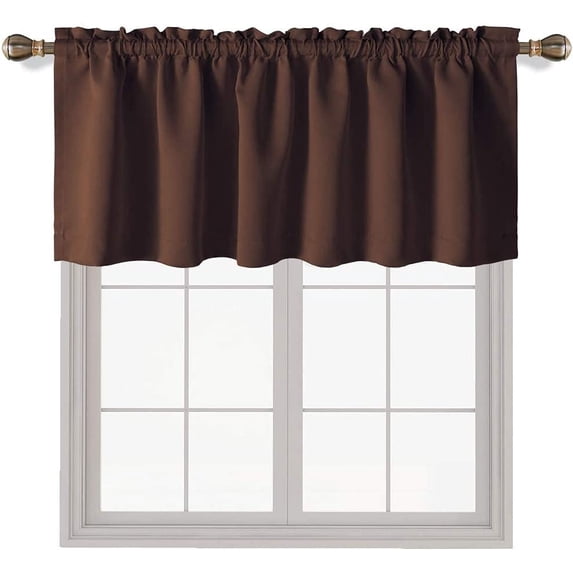 Valances for Windows - Rod Pocket Room Darkening Thermal Insulated Small Curtains for Living Room, Bathroom, Bedroom, Kitchen (One Panel, 52" W x 18" L) Coffee Solid