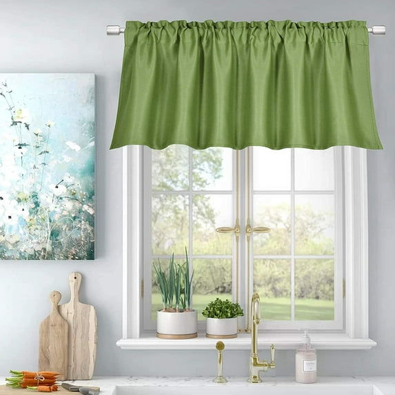 Valances for Windows - Rod Pocket Room Darkening Thermal Insulated Small Curtains for Living Room, Bathroom, Bedroom, Kitchen (One Panel, 52" W x 18" L) Light Green Solid