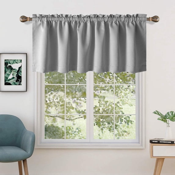 Valances for Windows - Rod Pocket Room Darkening Thermal Insulated Small Curtains for Living Room, Bathroom, Bedroom, Kitchen (One Panel, 52" W x 20" L) Silver Grey Solid