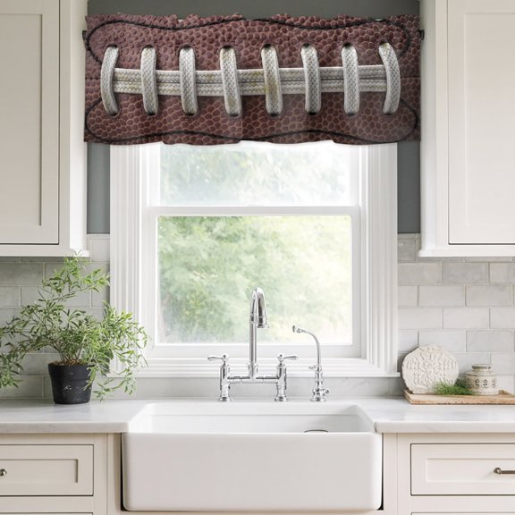 Valances for Windows,Rugby Football Sport Kitchen Curtain Valance Short Rod Pocket Panels White Stripe Retro Texture Small Window Treatment for Living Room Bedroom Bathroom,42"Wx12"L