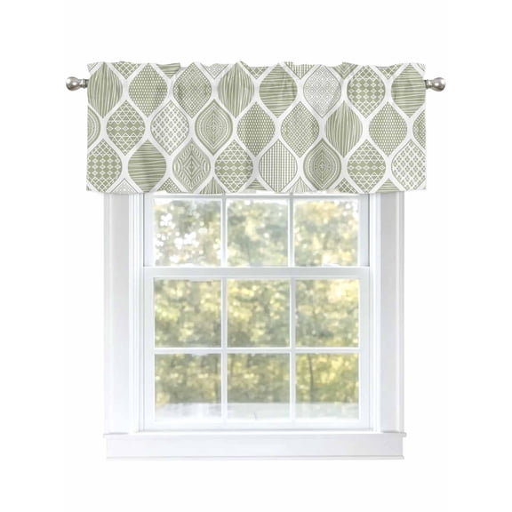 Valances for Windows Sage Green Bohemian Geometric Rod Pocket Short Curtain for Bathroom Living Room Bedroom Abstract Moroccan Pattern 1 Panel 54x18in