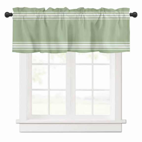 Valances for Windows Sage Green White Stripes Valance Rod Pocket Window Treatments Curtains for Kitchen Small Windows Living Room Bedroom Bathroom, 60"x18"