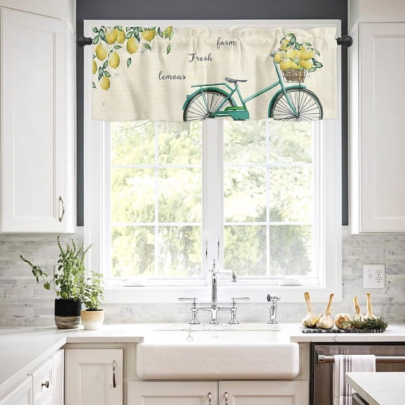 Valances for Windows Semi Sheer Valance Rod Pocket Light Filtering Small Window Curtains Summer Style Bikes and Lemons Valances for Living Room, Bathroom Window Curtain 54"x18"