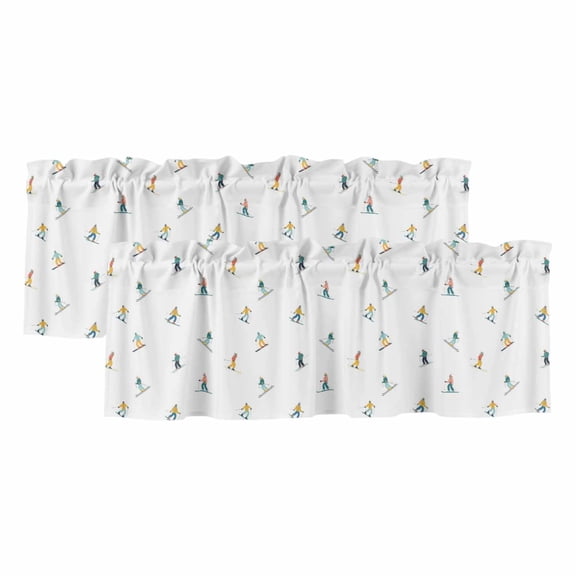 Valances for Windows, Skiing Valance Curtains Blackout Drapes for Kitchen/Bathroom/Cafe, Winter Snow Ski Sports Cartoon Boys Girls Skier Rod Pocket Window Toppers Valances 2 Pack Clearance 42''x12''