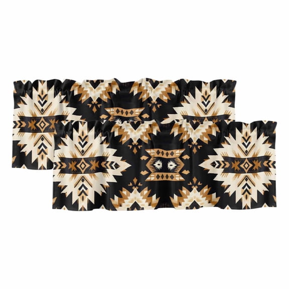 Valances for Windows, Southwestern Aztec Kitchen Curtains Valances 2 Pack for Living Room Bedroom Bathroom, Retro National Style Brown Abstract Light Filtering Curtains Rod Pocket Valance 42"x12"