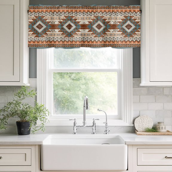 Valances for Windows,Southwestern Ethnic Geometric Art Kitchen Curtain Valance Short Rod Pocket Panels Rustic Tribal Native Arrows Small Window Treatment for Living Room Bedroom Bathroom,42"Wx12"L