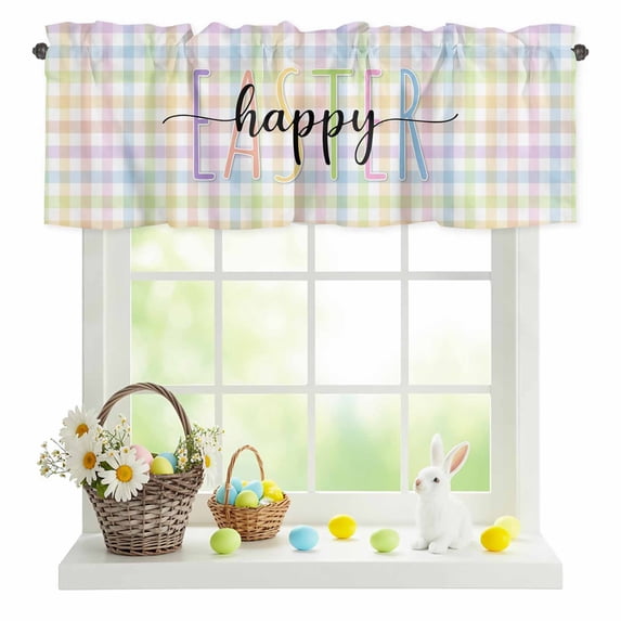 Valances for Windows Spring Colorful Checkered Rod Pocket Short Curtain for Bathroom Living Room Bedroom Easter Buffalo Plaid Minimalist Style 1 Panel 54x18in