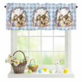 thumbnail image 1 of Valances for Windows Spring Easter Rabbit Eggs Chicken Rod Pocket Short Curtain for Bathroom Living Room Bedroom Flower Butterfly on Blue Grid 1 Panel 54x18in, 1 of 9