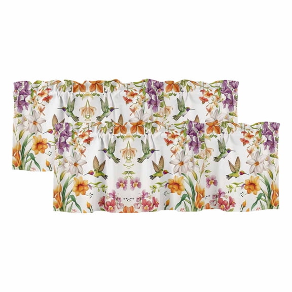 Valances for Windows, Spring Floral Valance Curtains Blackout Drapes for Kitchen/Bathroom/Cafe, Summer Botanical Birds Colorful Vintage Rod Pocket Window Toppers Valances 2 Pack Clearance 60''x18''