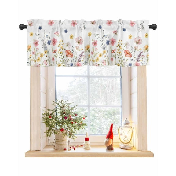 Valances for Windows, Spring Flower Watercolor Floral Rod Pocket Short Window Valance Curtains Holiday Window Treatment for Kitchen Living Room Bathroom, 60"x18"