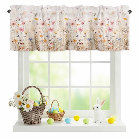 Valances for Windows Spring Garden Watercolor Flower Rod Pocket Short Curtain for Bathroom Living Room Bedroom Retro Blossom Floral Leaf 1 Panel 42x12in