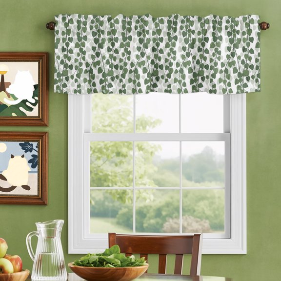 Valances for Windows,Spring Plants Ivy Kitchen Curtain Valance Short Rod Pocket Panels Green Heartleaf Philodendron Small Window Treatment for Living Room Bedroom Bathroom,42"Wx12"L