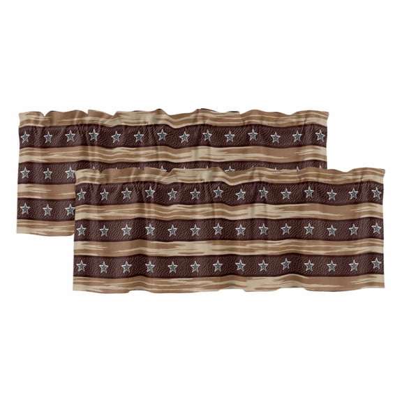 Valances for Windows, Star Vintage Kitchen Curtains Valances 2 Pack for Living Room Bedroom Bathroom, Western Country Stars Brown Wooden Light Filtering Curtains Rod Pocket Valance 42"x12"