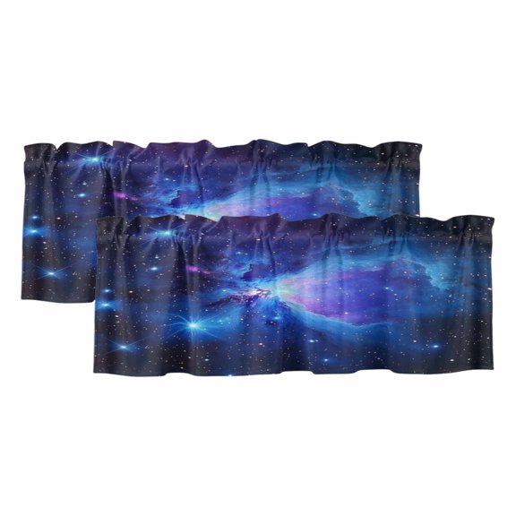 Valances for Windows, Starry Sky Valance Curtains Blackout Drapes for Kitchen/Bathroom/Cafe, Modern Minimalism Night Star Scenery Art Rod Pocket Window Toppers Valances 2 Pack Clearance 60''x18''