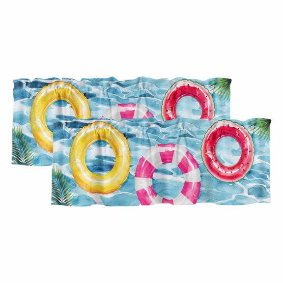 Valances for Windows, Summer Blue Pool Valance Curtains Blackout Drapes for Kitchen/Bathroom/Cafe, Ocean Beach Swimming Ring Vintage Rod Pocket Window Toppers Valances 2 Pack Clearance 42''x12''