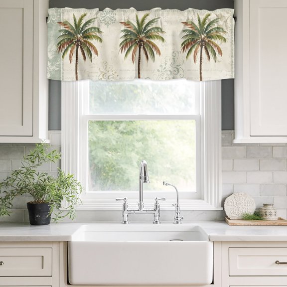 Valances for Windows,Summer Green Coconut Tree Kitchen Curtain Valance Short Rod Pocket Panels Island Flora Boho Background Small Window Treatment for Living Room Bedroom Bathroom,42"Wx12"L