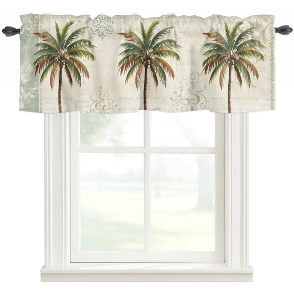 Valances for Windows,Summer Green Coconut Tree Kitchen Curtain Valance Short Rod Pocket Panels Island Flora Boho Background Small Window Treatment for Living Room Bedroom Bathroom,42"Wx18"L