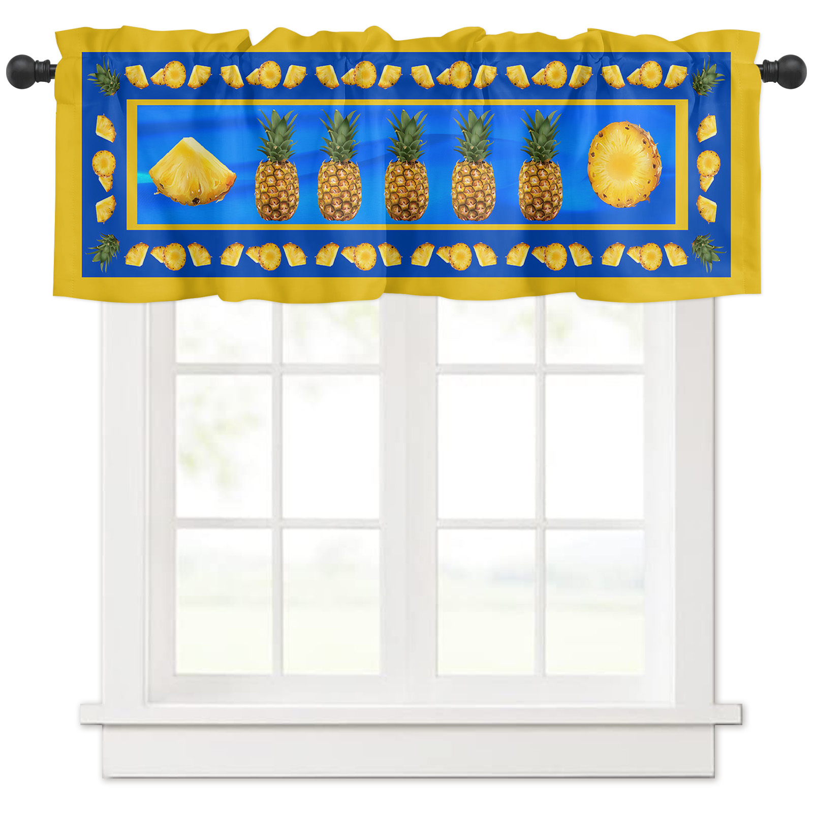 Valances for Windows Summer Lemon Flower Blue Texture Yellow Frame ...