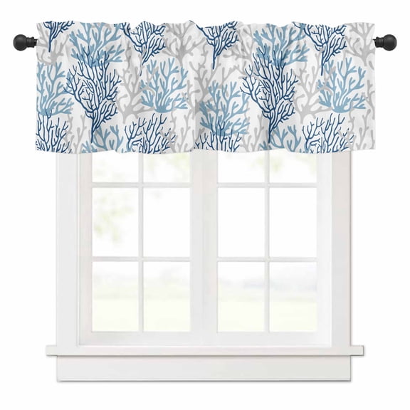 Valances for Windows Summer Ocean Ombre Sky Blue Coral Valance Rod Pocket Window Treatments Curtains for Kitchen Small Windows Living Room Bedroom Bathroom, 60"x18"