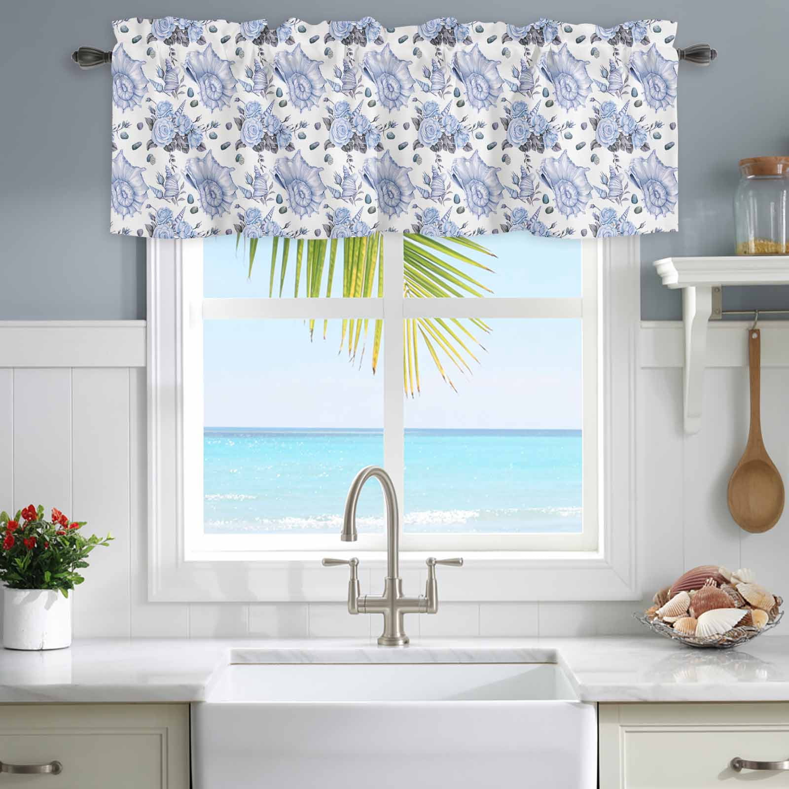 Valances for Windows Summer Ocean Sea Shell Flower Rod Pocket Short ...