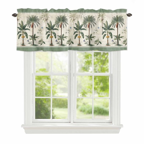Valances for Windows Summer Tropical Palm Tree Rod Pocket Short Curtain for Bathroom Living Room Bedroom Green Border Weathered Textures 1 Panel 54x18in