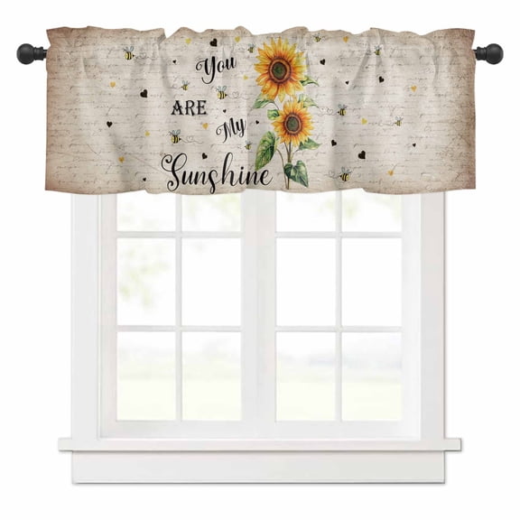 Valances for Windows Sunflower Bee Sunshine Farmhouse Vintage Old Newspaper Valance Rod Pocket Window Treatments Curtains for Kitchen Small Windows Living Room Bedroom Bathroom, 60"x18"