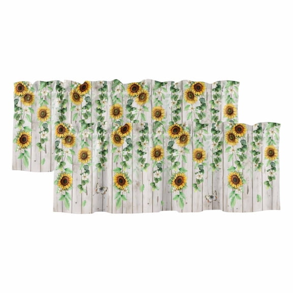 Valances for Windows, Sunflower Valance Curtains Blackout Drapes for Kitchen/Bathroom/Cafe, Green Botanical Summer Spring Vintage Rod Pocket Window Toppers Valances 2 Pack Clearance 42''x12''