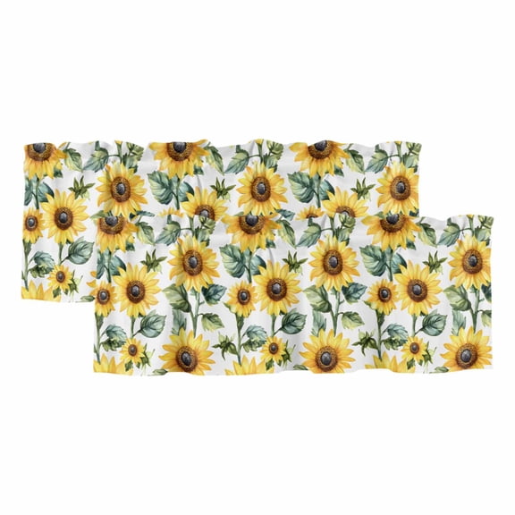 Valances for Windows, Sunflower Valance Curtains Blackout Drapes for Kitchen/Bathroom/Cafe, Spring Green Botanical Summer Floral Rod Pocket Window Toppers Valances 2 Pack Clearance 42''x12''