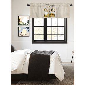 Valances for Windows,Sweet Sunshine Words Gnomes Kitchen Curtain Valance Short Rod Pocket Panels Farm Sunflowers on Linen Small Window Treatment for Living Room Bedroom Bathroom,42"Wx18"L