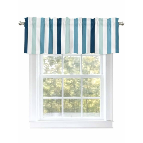 Valances for Windows Teal Blue Gradient Stripes Rod Pocket Cafe Window Treatments Valance Curtains for Kitchen Bathroom Laundry Basement Windows 42"x18"