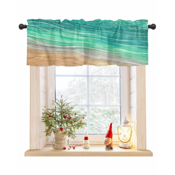 Valances for Windows, Teal Gradient Seaside Ocean Wave Ombre Rod Pocket Short Window Valance Curtains Holiday Window Treatment for Kitchen Living Room Bathroom, 42"x18"