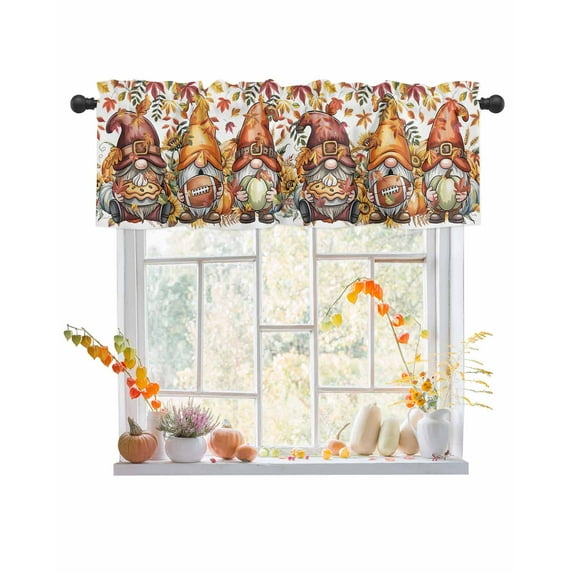 Valances for Windows, Thanksgiving Autumn Gnomes Leaves Watercolor Pumpkin Rod Pocket Short Window Valance Curtains Holiday Window Treatment for Kitchen Living Room Bathroom, 60"x18"