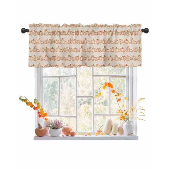 Valances for Windows, Thanksgiving Fall Line Pumpkin Retro Linen Background Rod Pocket Short Window Valance Curtains Holiday Window Treatment for Kitchen Living Room Bathroom, 42"x12"