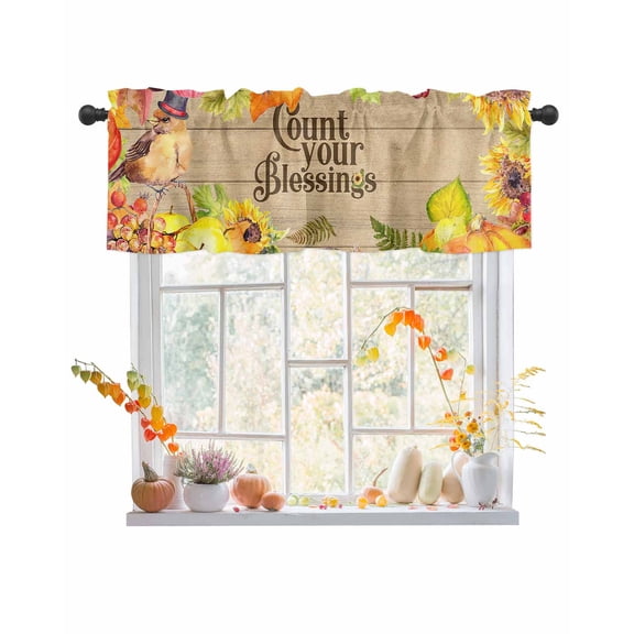 Valances for Windows Thanksgiving Farm Harvest Wood Rod Pocket Cafe Window Treatments Valance Curtains for Kitchen Bathroom Laundry Basement Windows 54"x18"