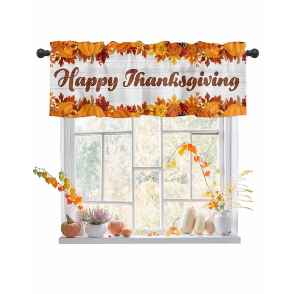 Valances for Windows Thanksgiving Farm Pumpkin Maple Wood Plank Rod Pocket Cafe Window Treatments Valance Curtains for Kitchen Bathroom Laundry Basement Windows 42"x12"