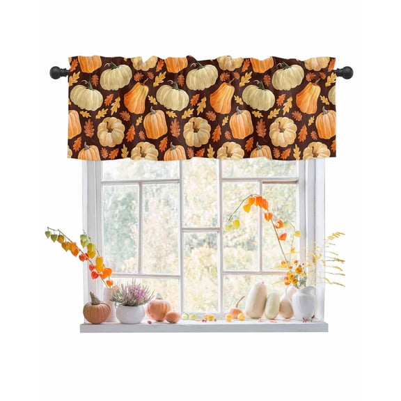 Valances for Windows Thanksgiving Farmhouse Fall Pumpkin Maple Leaves Rod Pocket Cafe Window Treatments Valance Curtains for Kitchen Bathroom Laundry Basement Windows 60"x18"