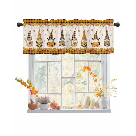 Valances for Windows Thanksgiving Happy Thanksgiving Quote Gnome Orange Plaid Rod Pocket Cafe Window Treatments Valance Curtains for Kitchen Bathroom Laundry Basement Windows 54"x18"