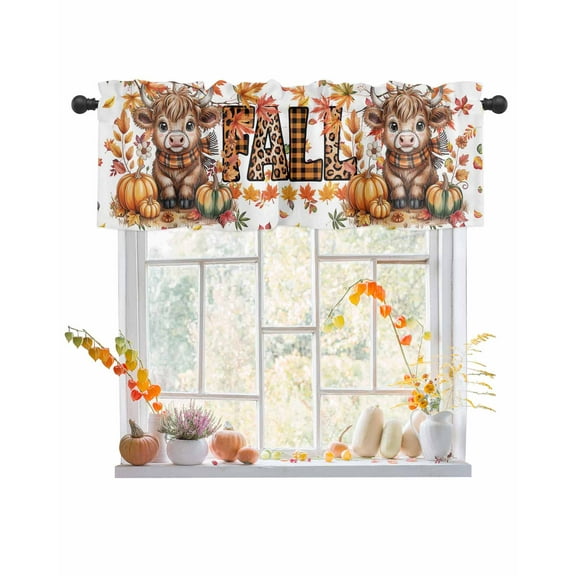 Valances for Windows Thanksgiving Highland Cow Rod Pocket Cafe Window Treatments Valance Curtains for Kitchen Bathroom Laundry Basement Windows 60"x18"