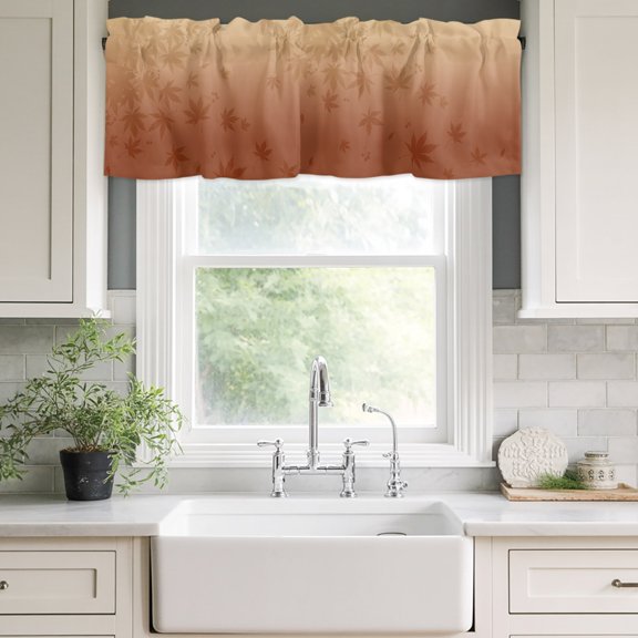 Valances for Windows,Thanksgiving Maple Leaves Silhouette Kitchen Curtain Valance Short Rod Pocket Panels Fallen Leaf Orange Ombre Small Window Treatment for Living Room Bedroom Bathroom,42"Wx12"L