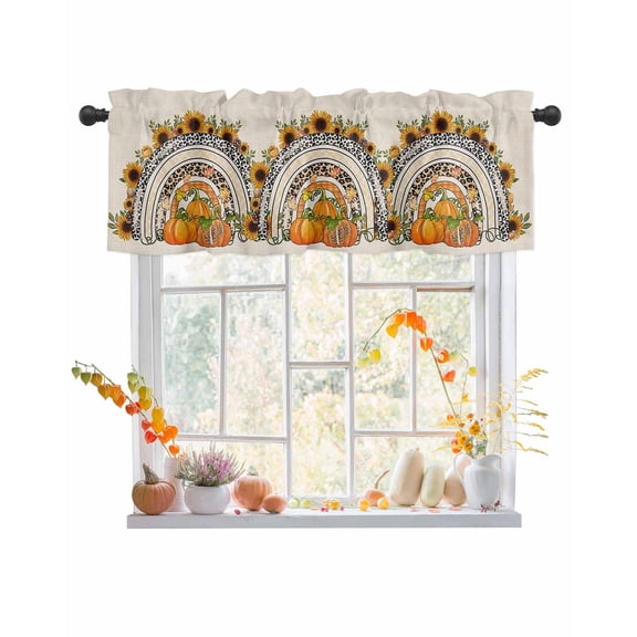 Valances for Windows Thanksgiving Orange Pumpkins Sunflowers Floral Leopard Rod Pocket Cafe Window Treatments Valance Curtains for Kitchen Bathroom Laundry Basement Windows 42"x12"
