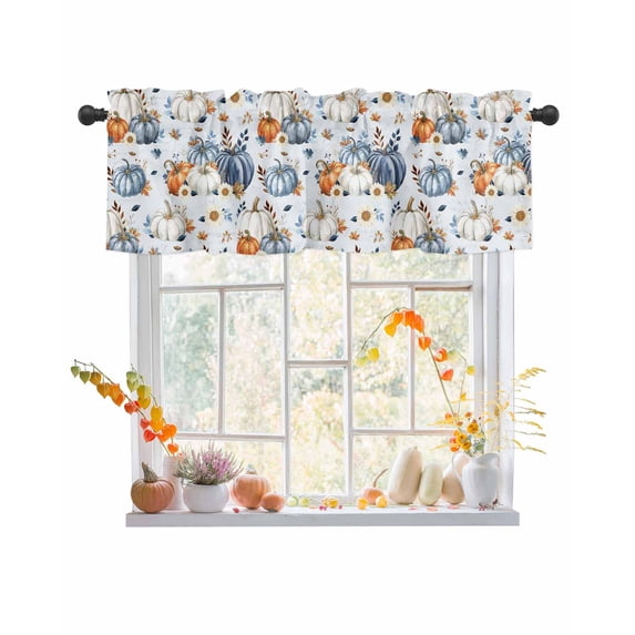 Valances for Windows Thanksgiving Pumpkin Rod Pocket Cafe Window Treatments Valance Curtains for Kitchen Bathroom Laundry Basement Windows 60"x14"