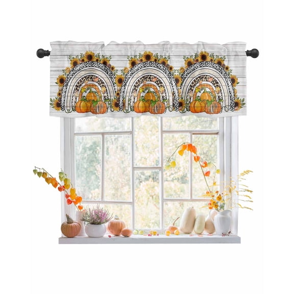 Valances for Windows Thanksgiving Pumpkins Sunflowers Floral Leopard Rustic Wood Rod Pocket Cafe Window Treatments Valance Curtains for Kitchen Bathroom Laundry Basement Windows 60"x14"